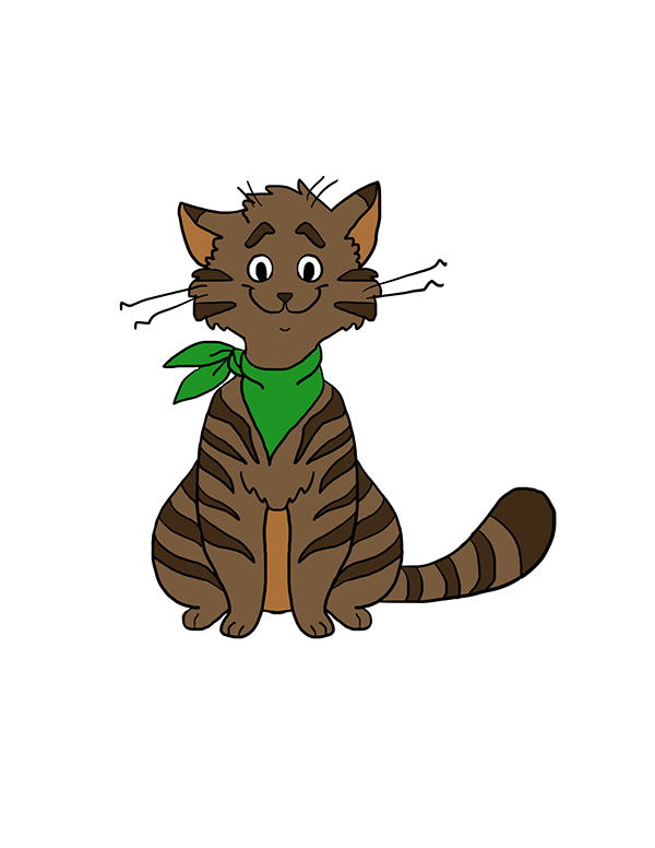 Brown tabby cat with green scarf